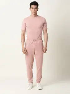 ARTICALE Men Rose-Colored Solid Slim-Fit Track Pants