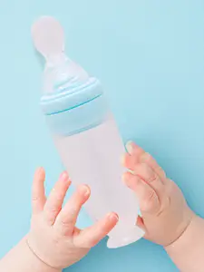 Baby Moo Kids Blue Silicon Squeeze Bottle Feeder With Dispensing Spoon 90 Ml