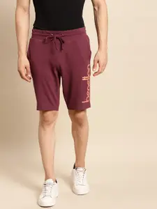 United Colors of Benetton Men Maroon Brand Logo Printed Pure Cotton Shorts