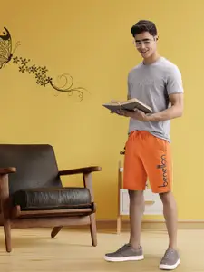 United Colors of Benetton Men Rust Orange & Navy Brand Logo Pure Cotton Slim Fit Shorts