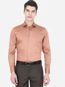 METAL Men Peach-Coloured Slim Fit Pure Cotton Formal Shirt