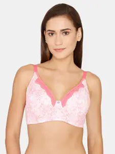 Zivame Pink & White Floral Underwired Full Coverage T-shirt Bra