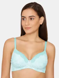 Zivame Sea Green Floral Printed T-Shirt Bra - Lightly Padded