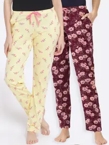 Kanvin Women Pack Of 2 Printed Pure Cotton Lounge Pants