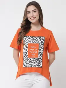 The Dry State Women Orange Typography Printed Oversized T-shirt