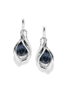 Mahi Rhodium-Plated Silver Toned & Blue Classic Drop Earrings