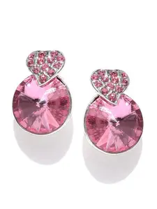 Mahi Pink Heart Shaped Rhodium-Plated Studs Earrings