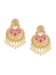 Mahi Gold-Plated & Pink Meenakari Drop Earrings