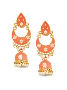 Mahi Orange Crescent Shaped Jhumkas Earrings