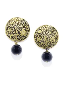 Mahi Gold-Plated Black Classic Handmade Drop Earrings