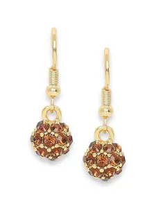 Mahi Gold-Toned & Brown Classic Crystals Drop Earrings