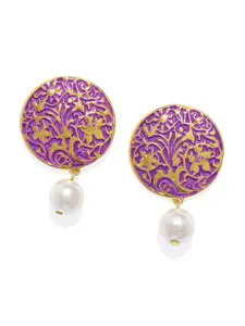Mahi Gold-Toned & Purple Classic Drop Earrings