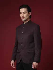 RARE RABBIT Men Edit Band Tailored Fit Textured Nehru Jacket