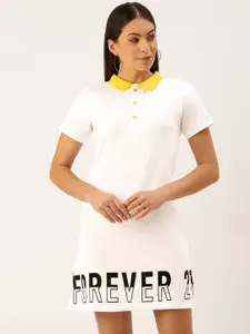 FOREVER 21 White Typography Printed T-shirt Mini Dress