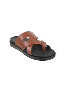 Metro Men Tan & Black Leather Comfort Sandals
