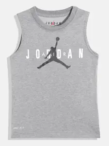 Jordan Boys Grey Brand Logo Printed Dri-FIT T-shirt