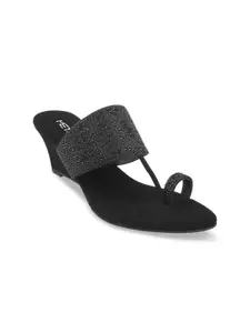Metro Black Embellished Wedge Heels