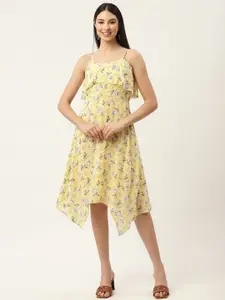 Slenor Yellow Floral Layered Georgette Midi Dress