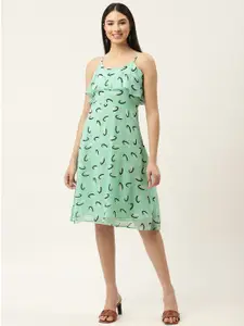 Slenor Sea Green Layered Chiffon A-Line Midi Dress