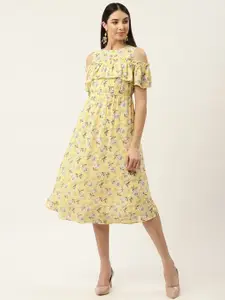 Slenor Yellow Floral Georgette Midi Dress