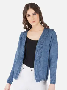 JoE Hazel Women Blue Self Design Shrug