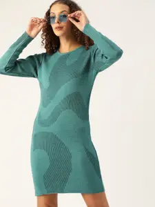 Kook N Keech Sea Green Abstract Design Sweater Dress