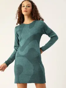 Kook N Keech Women Teal Green Self-Design Acrylic Jumper Dress