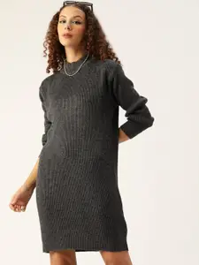 Kook N Keech Charcoal Grey Ribbed Sweater Dress