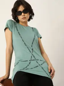 Kook N Keech Green & Black Printed T-shirt Dress