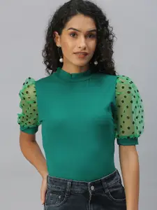 SHOWOFF Green High Neck Top