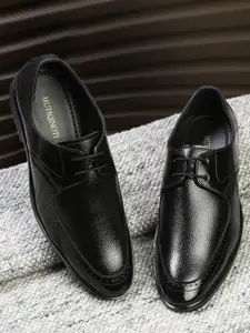 MUTAQINOTI Men Black Solid Leather Formal Derbys