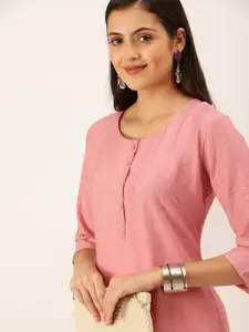 SHOWOFF Women Pink Solid Jacquard Kurta
