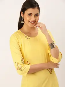 SHOWOFF Women Yellow Thread Work Kurta