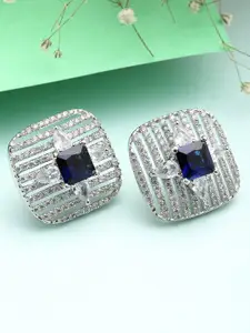 KARATCART Silver-Plated Blue AD Studded Studs