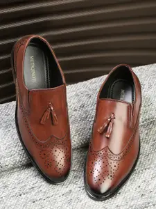 MUTAQINOTI Men Brown Patent Leather Slip-On Shoes