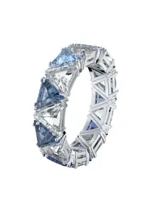 SWAROVSKI Rhodium-Plated Blue Crystal Studded Finger Ring