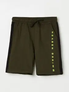 Fame Forever by Lifestyle Boys Olive Green Solid Cotton Shorts