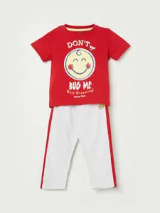Juniors by Lifestyle Boys Red & White Smiley Printed Pure Cotton T-shirt with Pyjamas