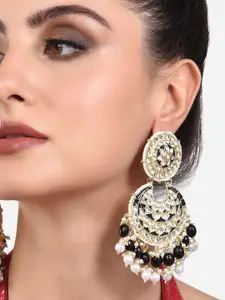 Zaveri Pearls Black Contemporary Drop Earrings