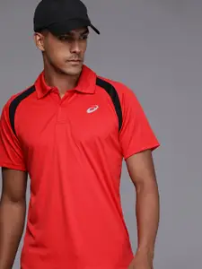 ASICS Men Solid Raglan-Sleeve Polo Collar Sports T-shirt