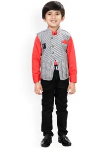 DKGF FASHION Boys Red Printed Shirt with Trousers