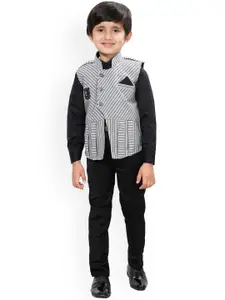 DKGF FASHION Boys Black Printed Shirt with Trousers & Waist Coat