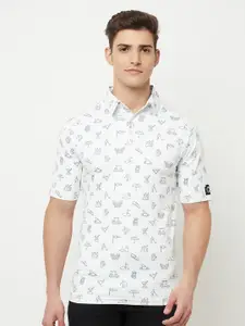 Truerevo Men White Printed Polo Collar Running T-shirt