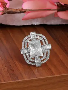SwaDev Women Sterling Silver & White American Diamond Studded Finger Ring