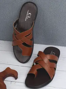 Carlton London Men Tan & Black Comfort Sandals