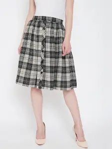 Ruhaans Women Beige & Black Checked A-Line Knee-Length Skirt