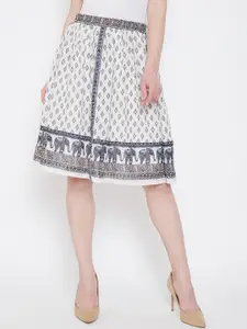 Ruhaans Women White & Navy Blue Georgette Printed With Cotton Lining A-Line Skirt
