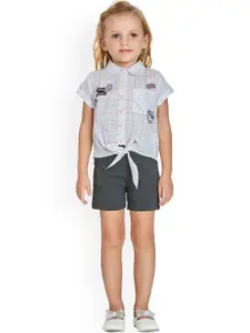 Peppermint Girls White & Grey Printed Shirt with Shorts