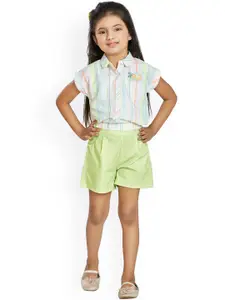 Peppermint Girls Green Printed Shirt with Shorts