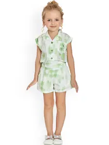 Peppermint Girls Green Printed Shirt with Shorts
